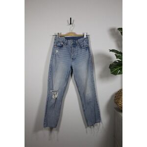 GAP Women's Size 26R Light Wash Cheeky Straight High Rise Distressed Jeans